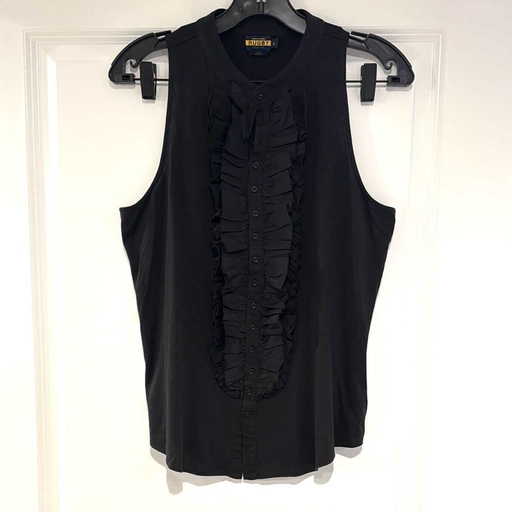 Rugby by Ralph Lauren Black Sleeveless Ruffle Top